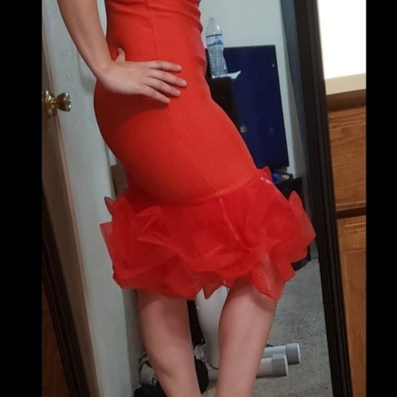 Strapless dress red / coral size M - Picture 4 of 5